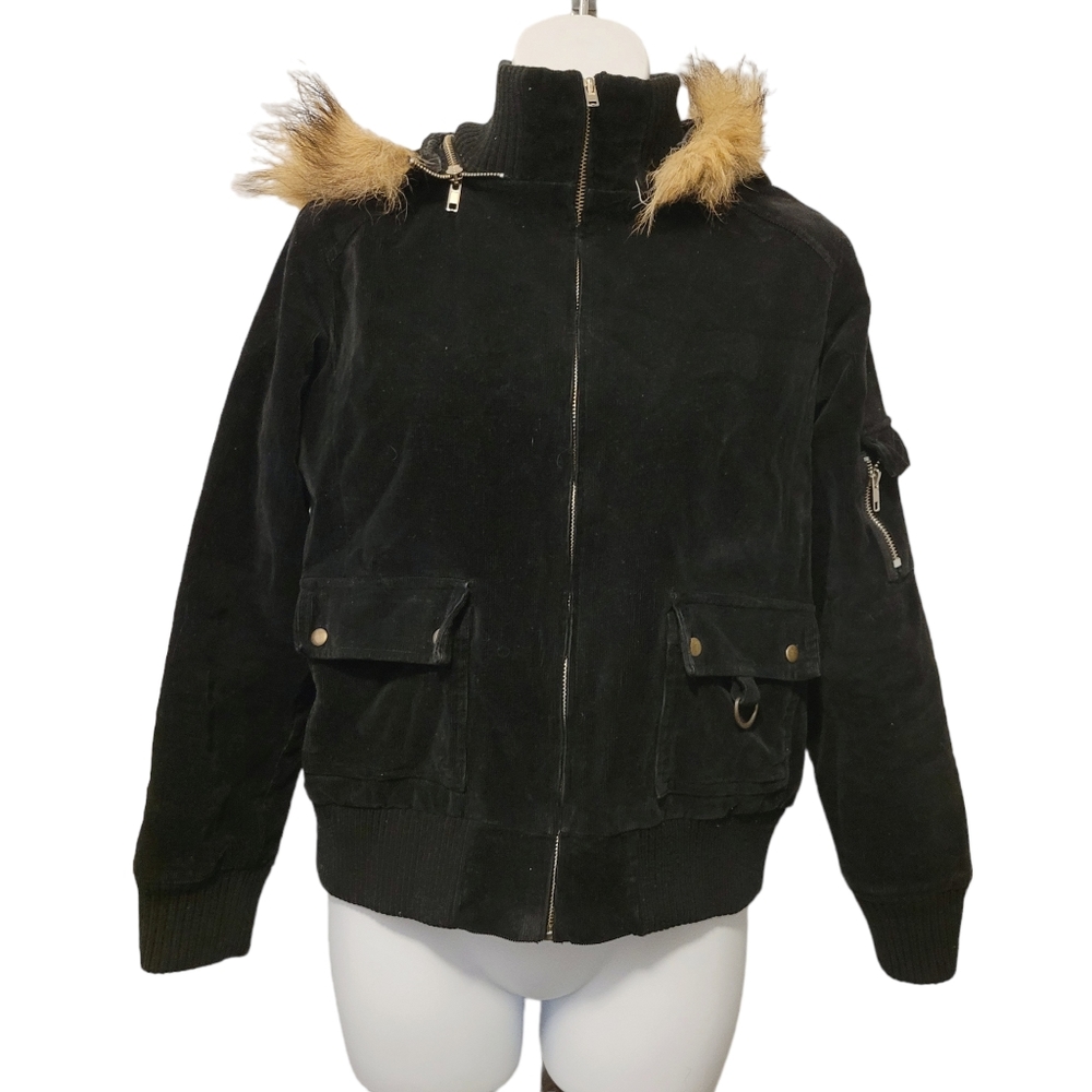 Vintage Black Jacket with Tan Fur Trim